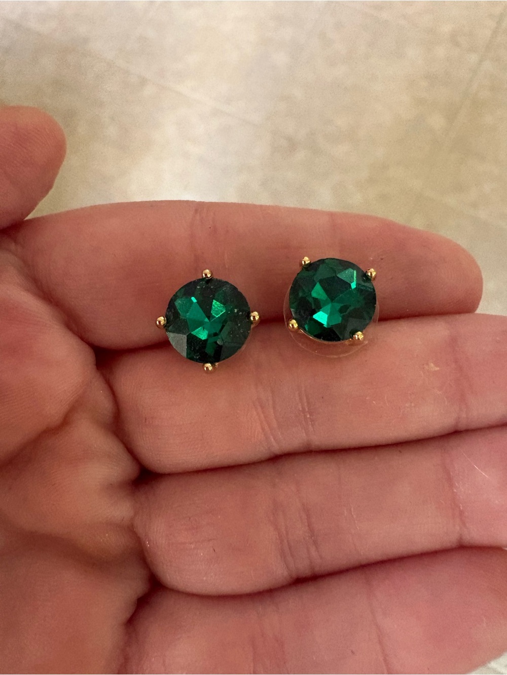 Gold-Prong Emerald Green Crystal Stud Earrings